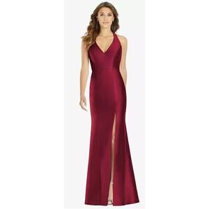 Alfred Sung D761 NWT Burgundy Satin Halter Trumpet Gown Dress Prom Wedding 4